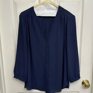 NYDJ Navy Blouse with back pleating